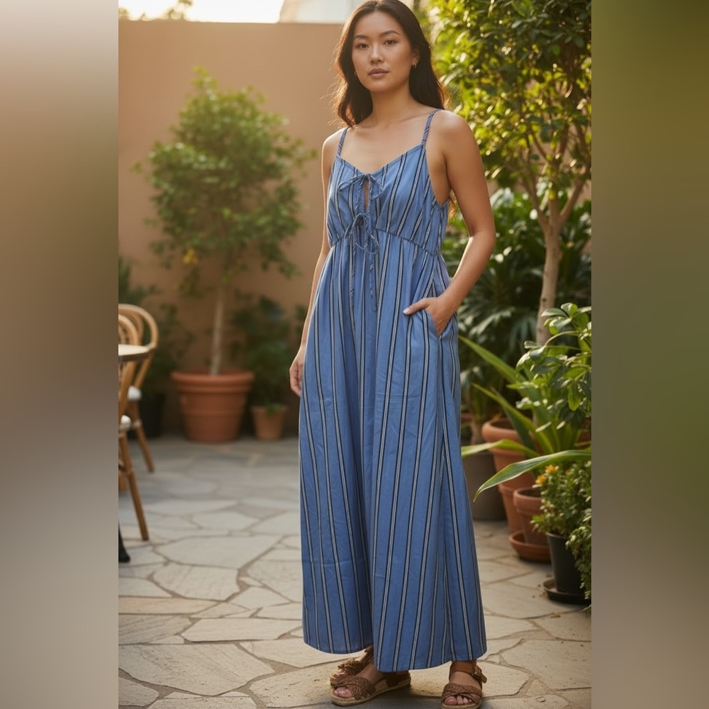 Ana Blue Striped Maxi Dress size medium New